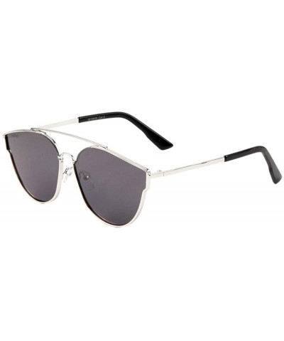 Cat Eye Curved Top Flat Lens Cat Eye Sunglasses - Black Silver - CZ197YNHS57 $11.39