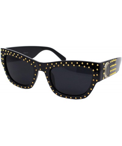 Rectangular Gold Studded Sunglasses Womens Chic Designer Style Rectangular Shades UV400 - Black (Black) - CH18XUYHNW9 $21.62