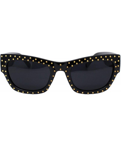Rectangular Gold Studded Sunglasses Womens Chic Designer Style Rectangular Shades UV400 - Black (Black) - CH18XUYHNW9 $14.51