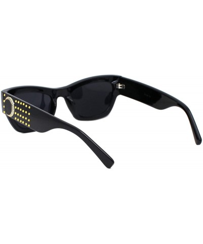 Rectangular Gold Studded Sunglasses Womens Chic Designer Style Rectangular Shades UV400 - Black (Black) - CH18XUYHNW9 $14.51