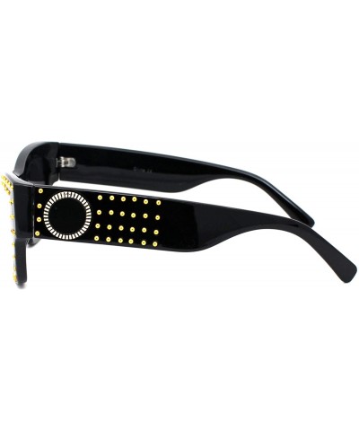 Rectangular Gold Studded Sunglasses Womens Chic Designer Style Rectangular Shades UV400 - Black (Black) - CH18XUYHNW9 $14.51