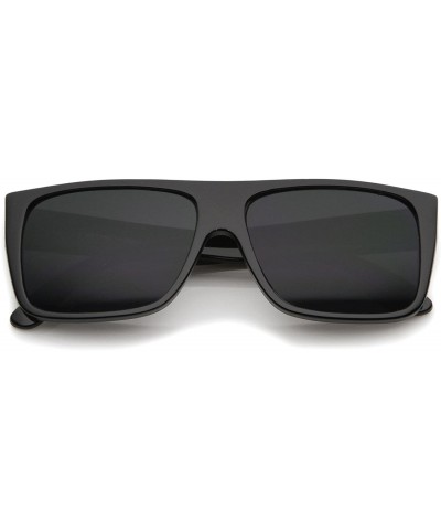 Square Retro Flat Top Wide Temple Eazy E Style Rectangle Sunglasses 57mm - Black / Smoke - CB12MY1V4U7 $8.53