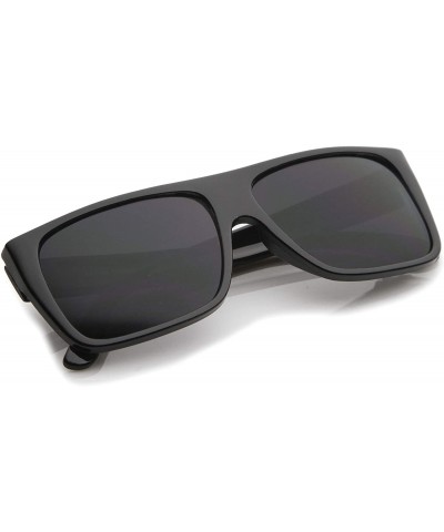 Square Retro Flat Top Wide Temple Eazy E Style Rectangle Sunglasses 57mm - Black / Smoke - CB12MY1V4U7 $8.53