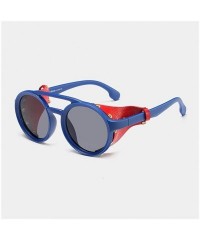 Round Round Steampunk Sunglasses for Women and Men with Real Leather - C2 Blue Gray - CY19805HA56 $13.00