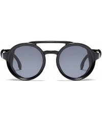 Round Round Steampunk Sunglasses for Women and Men with Real Leather - C2 Blue Gray - CY19805HA56 $13.00