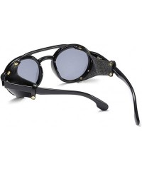 Round Round Steampunk Sunglasses for Women and Men with Real Leather - C2 Blue Gray - CY19805HA56 $13.00