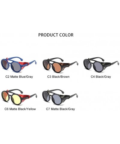 Round Round Steampunk Sunglasses for Women and Men with Real Leather - C2 Blue Gray - CY19805HA56 $13.00