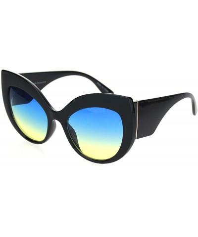 Oversized Womens Owl Brow Cat Eye Thick Plastic Fashion Sunglasses - Black Blue Yellow - CI18OWZHSC2 $18.79