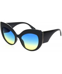 Oversized Womens Owl Brow Cat Eye Thick Plastic Fashion Sunglasses - Black Blue Yellow - CI18OWZHSC2 $7.72