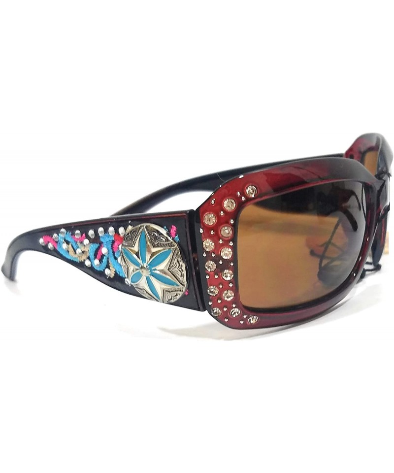 Rectangular Western Ladies Rhinestone Bling Shade Sunglasses + Case - Sand Dollard Brown - CK190ZW683E $36.07