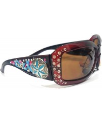 Rectangular Western Ladies Rhinestone Bling Shade Sunglasses + Case - Sand Dollard Brown - CK190ZW683E $36.07