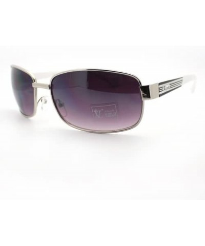 Rectangular Mens Fashion Sunglasses Round Rectangular Classic Metal Frame - Silver White - CF11D8YCUD7 $11.04