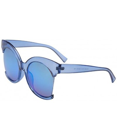 Semi-rimless Half Frame Fashion Women Sunglasses In Cat Eye Shaped Big Sizes Lens 60mm - Blue/Blue - C512E0NTM7B $25.55