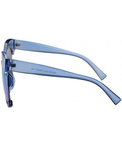 Semi-rimless Half Frame Fashion Women Sunglasses In Cat Eye Shaped Big Sizes Lens 60mm - Blue/Blue - C512E0NTM7B $10.70