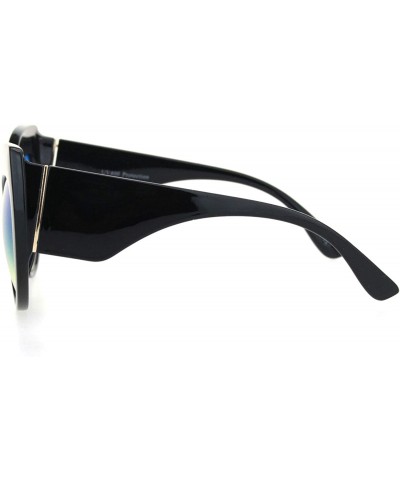 Oversized Womens Owl Brow Cat Eye Thick Plastic Fashion Sunglasses - Black Blue Yellow - CI18OWZHSC2 $18.79