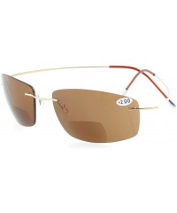 Rimless Titanium Rimless UV400 Polycarbonate Brown Lenses Bifocal Sunshine Readers Bifocal Sunglasses +2.0 - Brown Lens - CU1...