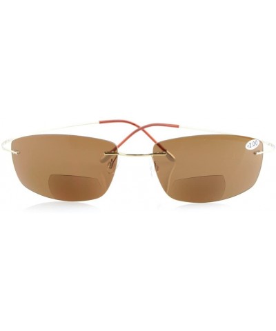 Rimless Titanium Rimless UV400 Polycarbonate Brown Lenses Bifocal Sunshine Readers Bifocal Sunglasses +2.0 - Brown Lens - CU1...