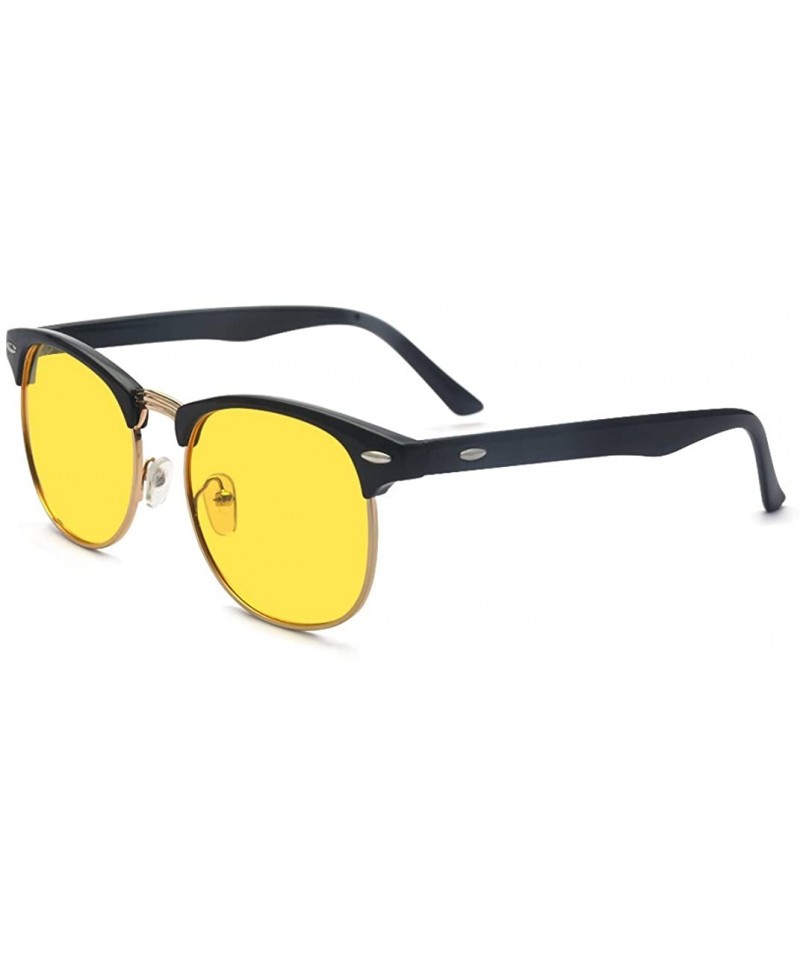 Aviator Vintage Retro Classic Half Frame Horn Rimmed Clear Lens Glasses - Yellow Polarized - C8189CULH8O $10.58