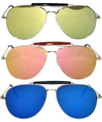 Aviator 3 Pack Aviator Brow Bar Sunglasses UV Protection Color Lens Metal Frame Unisex (Flat-063-C6-C7-C9 - Colored) - C0186S...