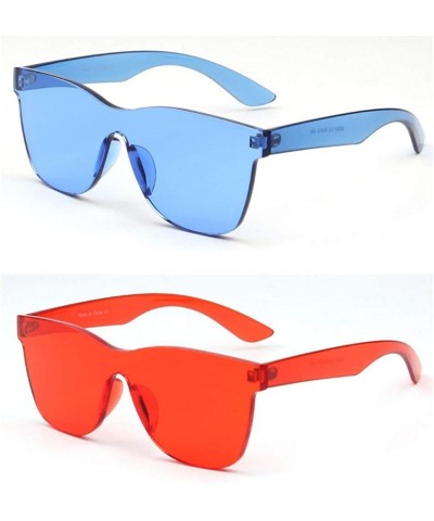 Rimless Retro Vintage Rimless Square Transparent Flat Lens Fashion Sunglasses - 2 Pack - Blue - Red - C118K2UUHI8 $23.28