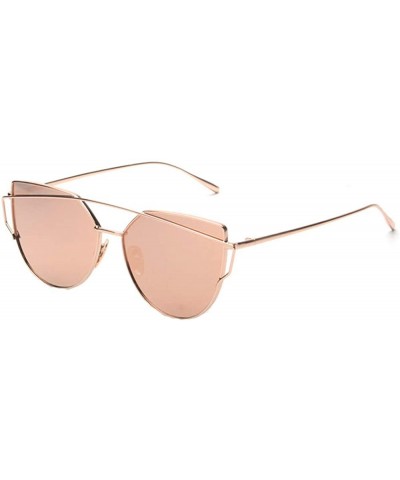 Sport Fashion Twin Beams Classic Women Metal Frame Mirror Sunglasses Cat Eye Glasses - Rose Gold - C418UH9E69T $22.77