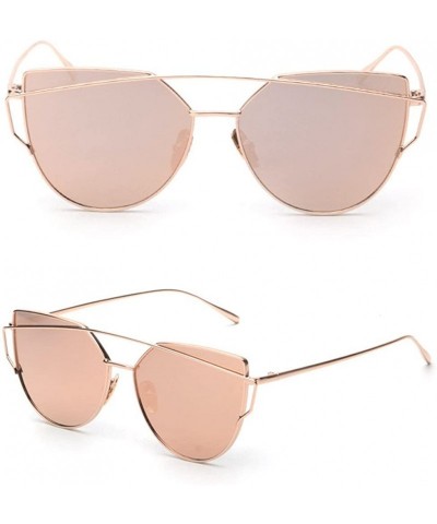 Sport Fashion Twin Beams Classic Women Metal Frame Mirror Sunglasses Cat Eye Glasses - Rose Gold - C418UH9E69T $13.41