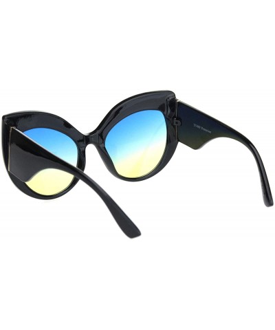 Oversized Womens Owl Brow Cat Eye Thick Plastic Fashion Sunglasses - Black Blue Yellow - CI18OWZHSC2 $18.79