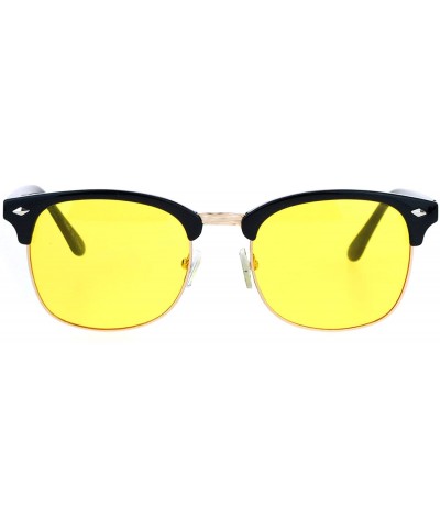 Rectangular Mens Color Lens Half Horn Rim Classic Hipster DJ Sunglasses - Yellow - CQ12NW3PUXP $19.44
