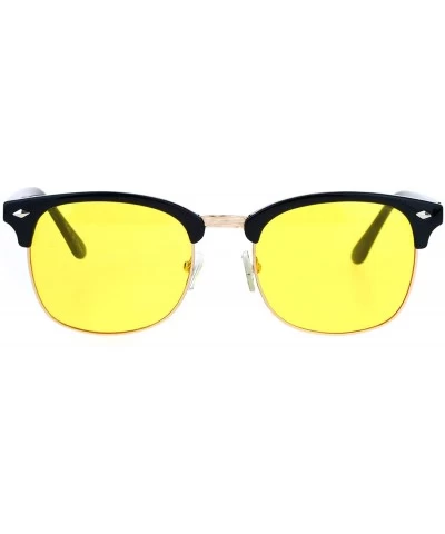 Rectangular Mens Color Lens Half Horn Rim Classic Hipster DJ Sunglasses - Yellow - CQ12NW3PUXP $19.19