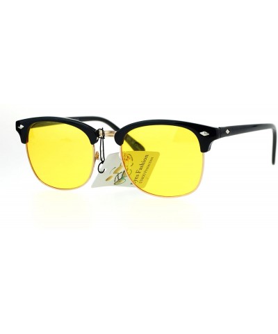 Rectangular Mens Color Lens Half Horn Rim Classic Hipster DJ Sunglasses - Yellow - CQ12NW3PUXP $10.35