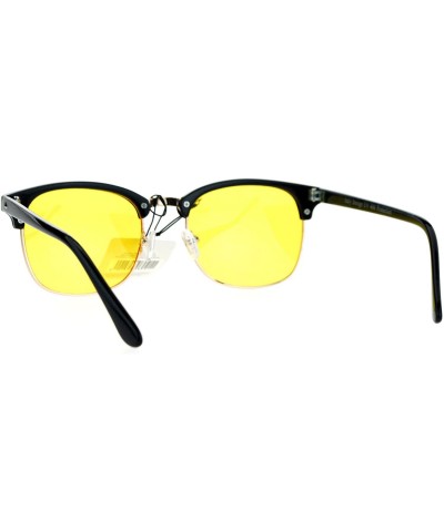 Rectangular Mens Color Lens Half Horn Rim Classic Hipster DJ Sunglasses - Yellow - CQ12NW3PUXP $10.35