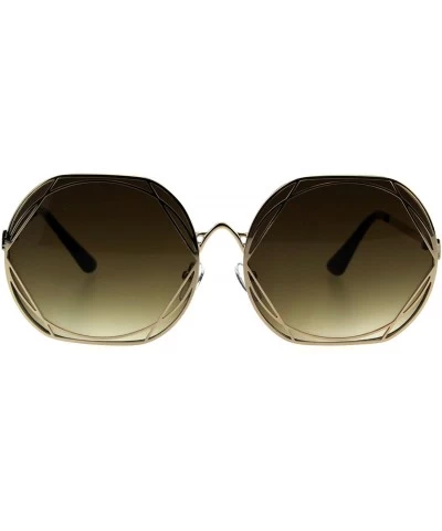 Butterfly Womens Metal Rim Nouveau Metal Art Frame Designer Sunglasses - Gold Brown - CS18GXNLDDE $25.55