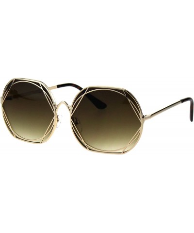 Butterfly Womens Metal Rim Nouveau Metal Art Frame Designer Sunglasses - Gold Brown - CS18GXNLDDE $15.59