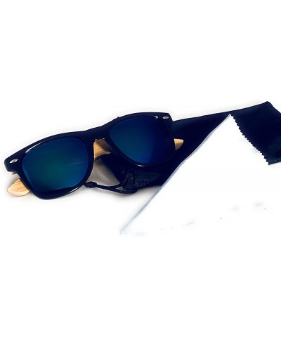 Square Bamboo Sunglasses - Wood Sunglasses - 3-in-1 Value Pack Gift Set - Stylish- Lightweight- Durable - Deep Blue - C918DXI...