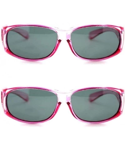 Sport Womens Polarized Fit Over Glasses Sunglasses Oval Rectangular - Wear Over Prescription Eyeglasses - 2 Pink Xs - CZ194I5...