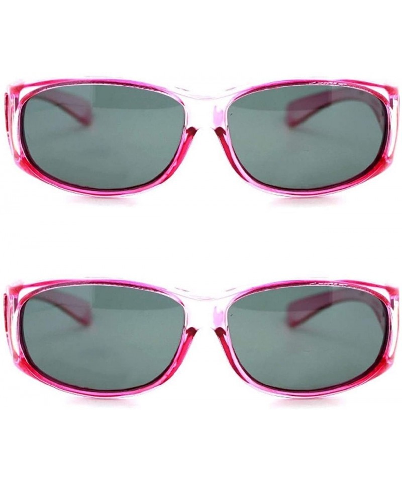 Sport Womens Polarized Fit Over Glasses Sunglasses Oval Rectangular - Wear Over Prescription Eyeglasses - 2 Pink Xs - CZ194I5...