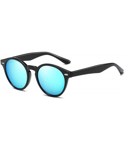 Sport Retro Polarized Sunglasses Round Mirror Lens Horn Rimmed - Black Frame-blue Mirrored - C418LN304YQ $10.80