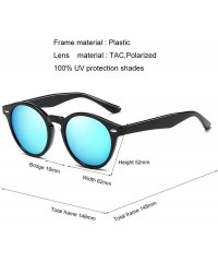 Sport Retro Polarized Sunglasses Round Mirror Lens Horn Rimmed - Black Frame-blue Mirrored - C418LN304YQ $10.80