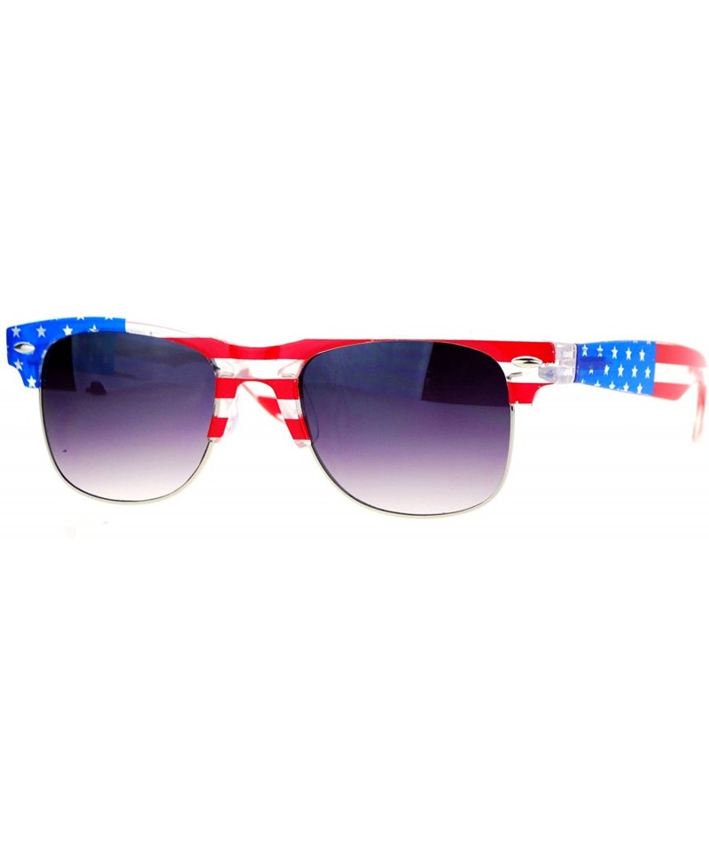 Square USA American Flag Print Sunglasses Patriotic Square Horn Rim Spring Hinge - Clear/Us Flag - CM187K37QWK $9.57