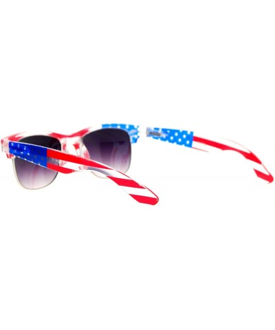 Square USA American Flag Print Sunglasses Patriotic Square Horn Rim Spring Hinge - Clear/Us Flag - CM187K37QWK $9.57