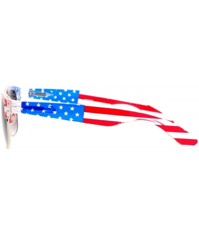 Square USA American Flag Print Sunglasses Patriotic Square Horn Rim Spring Hinge - Clear/Us Flag - CM187K37QWK $9.57