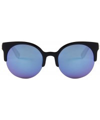 Semi-rimless Bamboo Wood Sunglasses for Men and Women - Retro Round Wooden Sunglasses - Blue Mirror - CU18SX7GACC $12.89