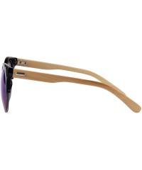 Semi-rimless Bamboo Wood Sunglasses for Men and Women - Retro Round Wooden Sunglasses - Blue Mirror - CU18SX7GACC $12.89