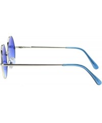 Oversized Color Groovy Hippie Wire Rim Round Circle Lens Sunglasses - Gradient Blue - CN12MXQOFHC $18.30