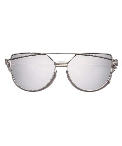 Goggle Cat Eye Sunglasses Women Vintage Metal Reflective Glasses Mirror Retro - Silver Silver - CK198A3KLDN $31.57