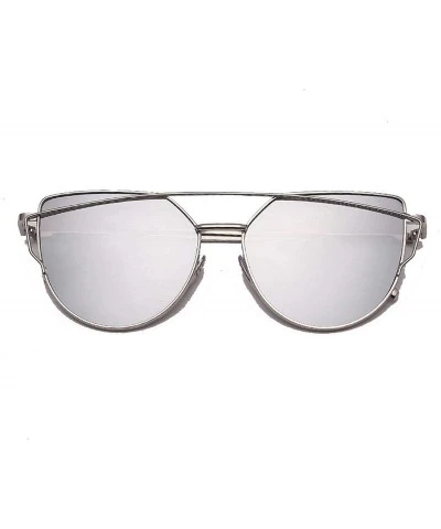 Goggle Cat Eye Sunglasses Women Vintage Metal Reflective Glasses Mirror Retro - Silver Silver - CK198A3KLDN $56.99