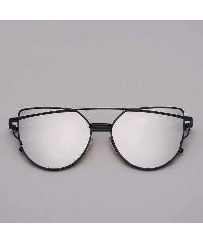 Goggle Cat Eye Sunglasses Women Vintage Metal Reflective Glasses Mirror Retro - Silver Silver - CK198A3KLDN $31.57