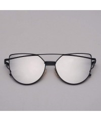 Goggle Cat Eye Sunglasses Women Vintage Metal Reflective Glasses Mirror Retro - Silver Silver - CK198A3KLDN $31.57