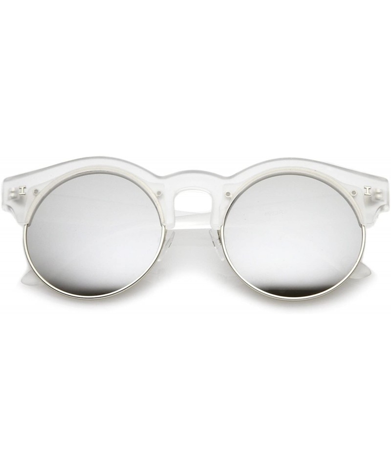 Semi-rimless Modern Metal Trim Colored Mirror Round Flat Lens Half Frame Sunglasses 51mm - Frost-silver / Silver Mirror - CW1...