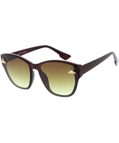 Square Retro Fashion Horn Tip Sophisticate Bee-Emblem Sunglasses H32 - Olive - CS192022HTM $21.05